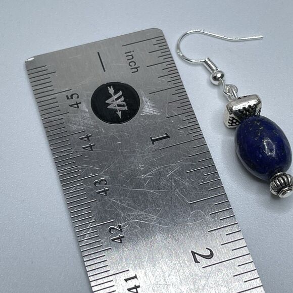 Artisan Silver Plated Blue Lapis Lazuli Stone Beaded Dangle Earrings Boho Cute - Picture 7 of 7